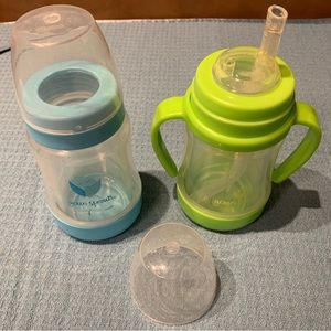 Green Sprouts Glass 4 oz. Sippy Cups Parts Lot Blue and Green Like New